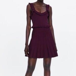 Purple Deep Burgundy Pleated Mini Zara Dress